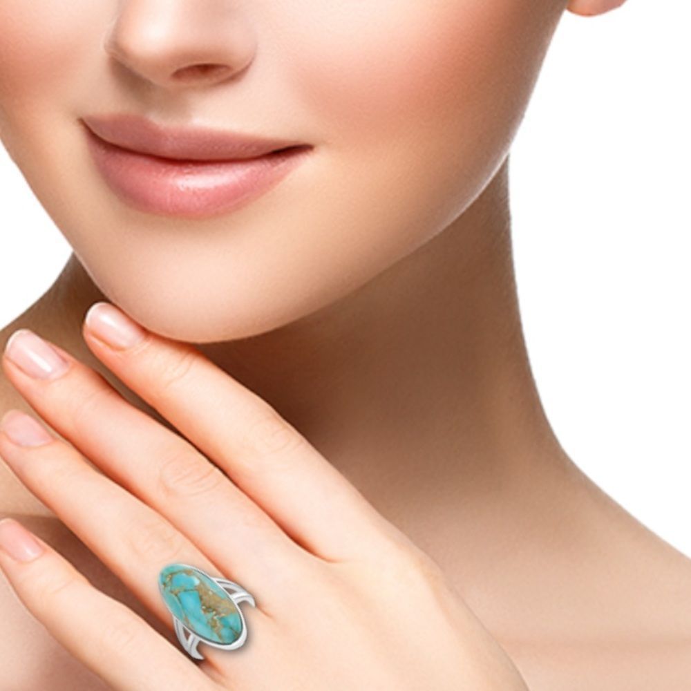 🌞925 Sterling Tibetan Silver Marquis cut Created Turquoise Cabochon Stone Ring - Picture 11 of 16